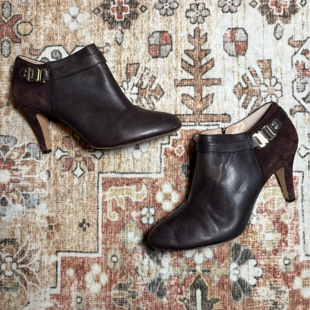 Vince Camuto Vanna Leather & Suede Ankle Boot Size 9 Coffee Bean